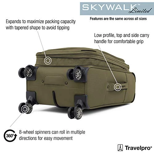 Travelpro Skywalk Limited 3 Piece Spinner Suitcase Set - Softside Expandable Travel Luggage With Spinning Wheels – Carry On & Checked Bags, Olive 7 Travelpro Skywalk Limited 3 Piece Spinner Suitcase Set - Softside Expandable Travel Luggage With Spinning Wheels – Carry On & Checked Bags, Olive - Image 5