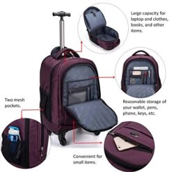 Racini Nylon Waterproof Rolling Backpack, Freewheel Travel Wheeled Backpack, Carry-on Luggage With Anti-Theft Zippers(Purple) 15 Racini Nylon Waterproof Rolling Backpack, Freewheel Travel Wheeled Backpack, Carry-on Luggage With Anti-Theft Zippers(Purple) -Vera Bradley Shop 51T9bvN1oiL