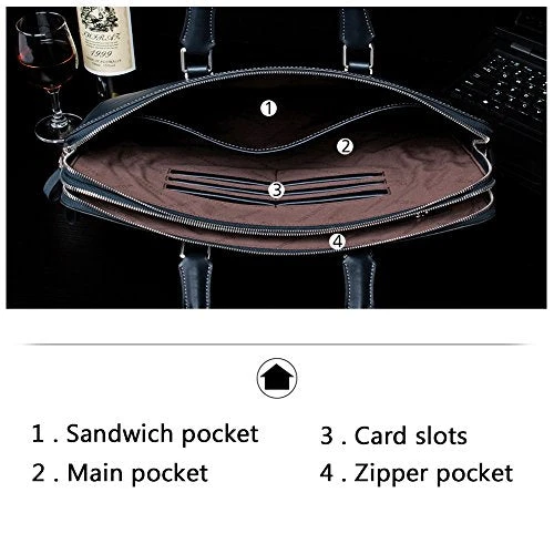 Bostanten Leather Briefcase Shoulder Cross-Body Laptop Business Bag For Men & Women Blue Cross 9 Bostanten Leather Briefcase Shoulder Cross-Body Laptop Business Bag For Men & Women Blue Cross - Image 7