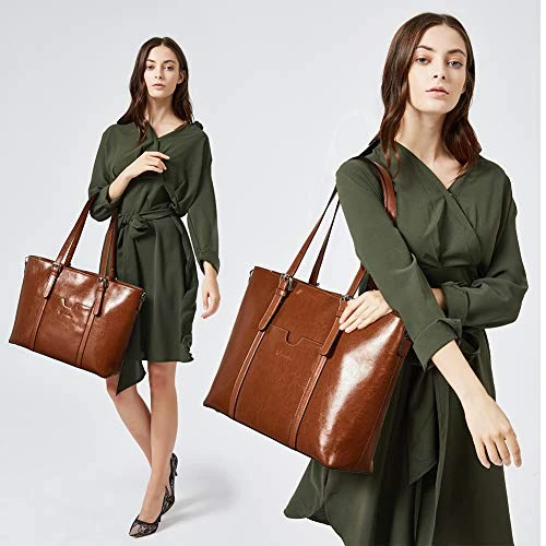 BOSTANTEN Women Leather Laptop Shoulder Handbag Vintage Briefcase 15.6" Computer Work Tote Bag 4 BOSTANTEN Women Leather Laptop Shoulder Handbag Vintage Briefcase 15.6" Computer Work Tote Bag - Image 2
