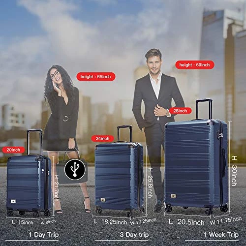 Verdi Luggage Set 3 Piece - Lightweight With USB Port Hardside Carry On Suitcase - Includes Expandable 20 Inch Carry On, 24In/TSA-Approved Lock 28In Checked Bag With 8-Wheel Rolling Spinner 4 Verdi Luggage Set 3 Piece - Lightweight With USB Port Hardside Carry On Suitcase - Includes Expandable 20 Inch Carry On, 24In/TSA-Approved Lock 28In Checked Bag With 8-Wheel Rolling Spinner - Image 2