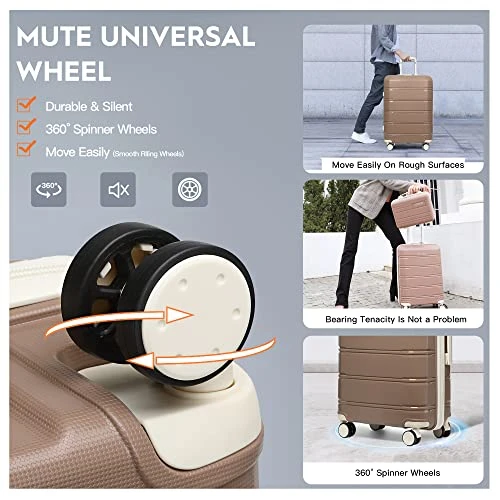 Joyway 20" Carry-On Suitcases & 14" Cosmetic Bag & 7" Small Bag, Lightweight Polypropylene Carrying Case With TSA Lock, Rigid Luggage With Swivel Wheels (Chocolate Color, 20in Carry-On) 7 Joyway 20" Carry-On Suitcases & 14" Cosmetic Bag & 7" Small Bag, Lightweight Polypropylene Carrying Case With TSA Lock, Rigid Luggage With Swivel Wheels (Chocolate Color, 20in Carry-On) - Image 5