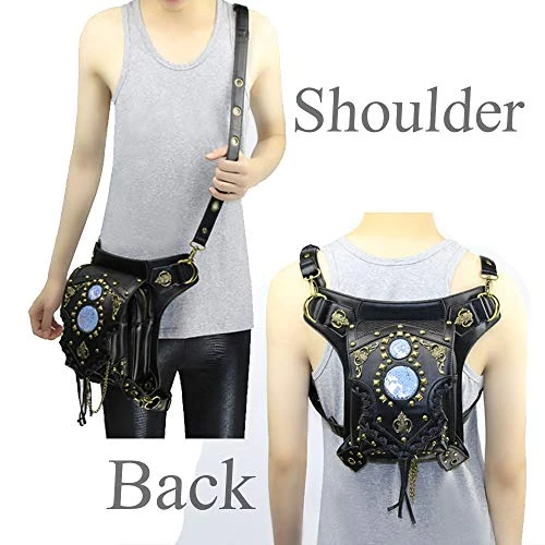 Gothic Waist Bag Fanny Pack Leather Steampunk Bag Side Bag Travel Purse Side Wallet Punk Rock Chain Leg Bag Crossbody Shoulder Messenger Bags Handbag Hip Holster Pouch For Women Girls (Black) 6 Gothic Waist Bag Fanny Pack Leather Steampunk Bag Side Bag Travel Purse Side Wallet Punk Rock Chain Leg Bag Crossbody Shoulder Messenger Bags Handbag Hip Holster Pouch For Women Girls (Black) - Image 4