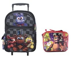 Bonny Five Nights At Freddys Large School Roller Backpack 16" FNAF Trolley Rolling Bag Plus Lunch