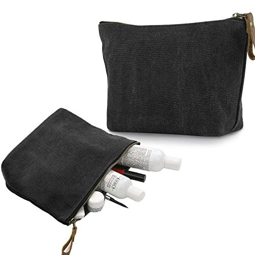 SMRITI Canvas Large Makeup Bag Pouch Purse Handbag Organizer With Zipper (7 Dark Grey(Small+Large)) 6 SMRITI Canvas Large Makeup Bag Pouch Purse Handbag Organizer With Zipper (7 Dark Grey(Small+Large)) - Image 4