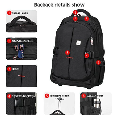 19” Rolling Carry-On Luggage Travel Duffel Bag For Men,Tsa Checkpoint Friendly Wheeled Backpack, 8 19” Rolling Carry-On Luggage Travel Duffel Bag For Men,Tsa Checkpoint Friendly Wheeled Backpack, - Image 6