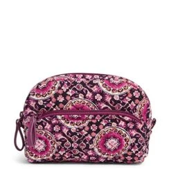 Vera Bradley Women's Cotton Mini Cosmetic Makeup Organizer Bag, Raspberry Medallion, One Size