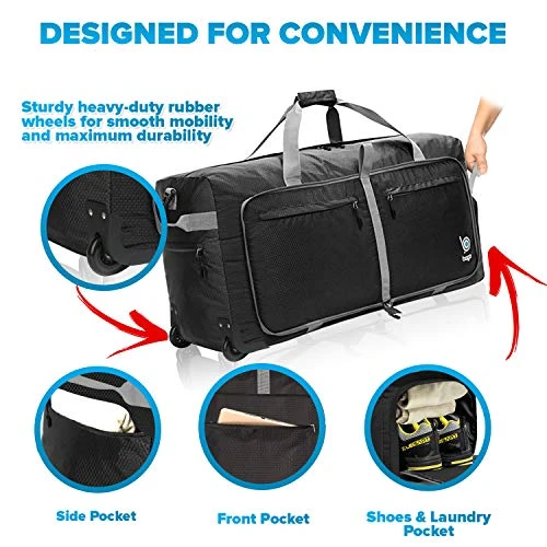 Wheeled Duffle Bag Luggage - 100L Large Rolling Duffel Bag 30 Inch Folding Duffle Bag For Travel - Packable Duffle Bag With Rollers (Black) 7 Wheeled Duffle Bag Luggage - 100L Large Rolling Duffel Bag 30 Inch Folding Duffle Bag For Travel - Packable Duffle Bag With Rollers (Black) - Image 5