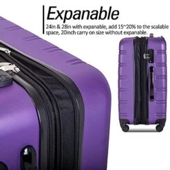 Expandable 3 Piece Luggage Sets Hardside Durable Suitcase With Spinner Wheels TSA Lock, 3 Pcs Carry On Case Travel Home Outdoor School Lightweight Trolley Case ( 20" 24" 28" Purple) -Vera Bradley Shop 51Zk YMcJ8S