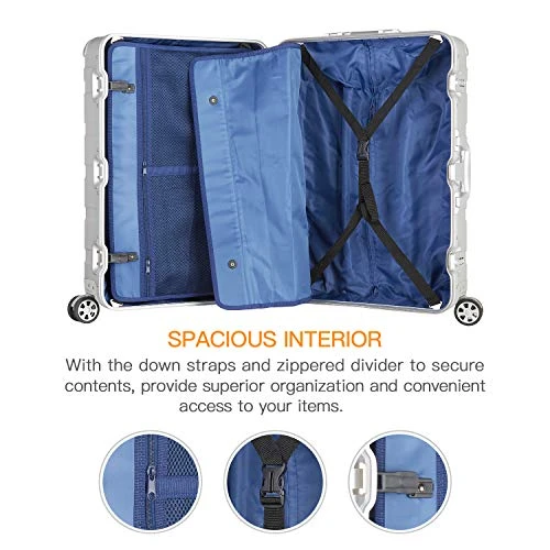 Bamboo Wolf 20-inch Aluminum-Magnesium Alloy Carry-on Hardside Suitcase Hard Shell Luggage, Built-In TSA Lock, Zipperless Fashion With Spinner Wheels For Travel / Business, Silver 4 Bamboo Wolf 20-inch Aluminum-Magnesium Alloy Carry-on Hardside Suitcase Hard Shell Luggage, Built-In TSA Lock, Zipperless Fashion With Spinner Wheels For Travel / Business, Silver - Image 2