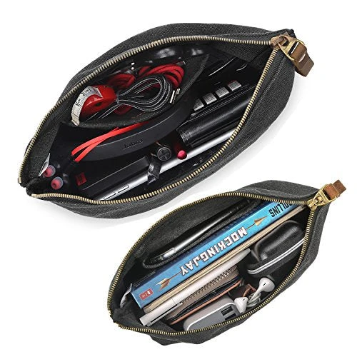 SMRITI Canvas Large Makeup Bag Pouch Purse Handbag Organizer With Zipper (7 Dark Grey(Small+Large)) 5 SMRITI Canvas Large Makeup Bag Pouch Purse Handbag Organizer With Zipper (7 Dark Grey(Small+Large)) - Image 3