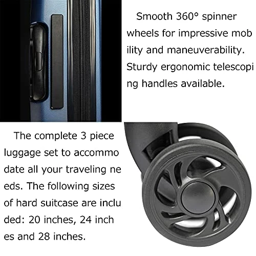3 Piece Set Luggage Sets Women Men Teens Travel Suitcase With Lightweight TSA Lock Spinner, Home Outdoor Carry On Luggage With 4 Double Silent Wheels Adjustable Handle 20in 24in 28in, Blue 5 3 Piece Set Luggage Sets Women Men Teens Travel Suitcase With Lightweight TSA Lock Spinner, Home Outdoor Carry On Luggage With 4 Double Silent Wheels Adjustable Handle 20in 24in 28in, Blue - Image 3