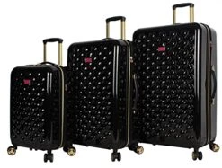Betsey Johnson Luggage Hardside 3 Piece Set Suitcase With Spinner Wheels (20" 26" 30") (One Size, Heart To Heart Black)…