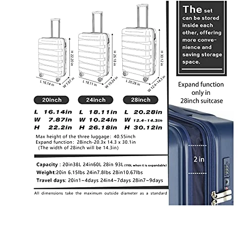 COOLIFE Luggage Expandable(only 28”) Suitcase 3 Piece Set PP Material With TSA Lock Spinner Carry On Hard- Side 20in24in28in (lake Blue, 3 Piece Set) 4 COOLIFE Luggage Expandable(only 28”) Suitcase 3 Piece Set PP Material With TSA Lock Spinner Carry On Hard- Side 20in24in28in (lake Blue, 3 Piece Set) - Image 2