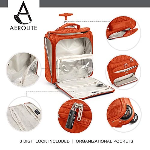 16.5" Underseat Women Luggage Carry On Suitcase - Small Rolling Tote Bag With Wheels (Orange) 5 16.5" Underseat Women Luggage Carry On Suitcase - Small Rolling Tote Bag With Wheels (Orange) - Image 3