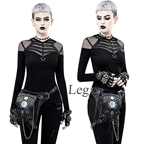 Gothic Waist Bag Fanny Pack Leather Steampunk Bag Side Bag Travel Purse Side Wallet Punk Rock Chain Leg Bag Crossbody Shoulder Messenger Bags Handbag Hip Holster Pouch For Women Girls (Black) 8 Gothic Waist Bag Fanny Pack Leather Steampunk Bag Side Bag Travel Purse Side Wallet Punk Rock Chain Leg Bag Crossbody Shoulder Messenger Bags Handbag Hip Holster Pouch For Women Girls (Black) - Image 6
