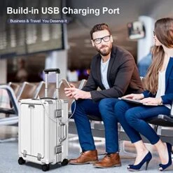 SOMODE Airline Approved Carry On Luggage With Spinner Wheels,Aluminum Framed Carry On Suitcase With Front Open Laptop Compartment/Pocket 22×14×9 Inch Large Checked-in Luggage(White) -Vera Bradley Shop 51cxTpubDBL