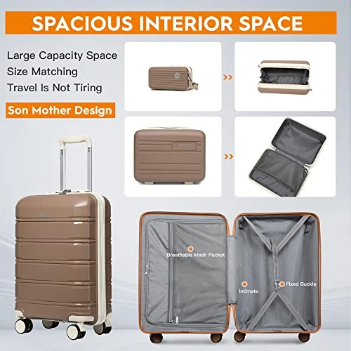 Joyway 20" Carry-On Suitcases & 14" Cosmetic Bag & 7" Small Bag, Lightweight Polypropylene Carrying Case With TSA Lock, Rigid Luggage With Swivel Wheels (Chocolate Color, 20in Carry-On) 8 Joyway 20" Carry-On Suitcases & 14" Cosmetic Bag & 7" Small Bag, Lightweight Polypropylene Carrying Case With TSA Lock, Rigid Luggage With Swivel Wheels (Chocolate Color, 20in Carry-On) - Image 6