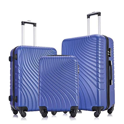 Apelila 3 Piece ABS Luggage Sets With Spinner Wheels Hard Shell Spinner Carry On Suitcase (Blue, 3 Pieces 20 24 28 Inch) 3 Apelila 3 Piece ABS Luggage Sets With Spinner Wheels Hard Shell Spinner Carry On Suitcase (Blue, 3 Pieces 20 24 28 Inch)
