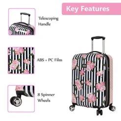 Betsey Johnson Designer 20 Inch Carry On - Expandable (ABS + PC) Hardside Luggage - Lightweight Durable Suitcase With 8-Rolling Spinner Wheels For Women (Stripe Roses) 15 Betsey Johnson Designer 20 Inch Carry On - Expandable (ABS + PC) Hardside Luggage - Lightweight Durable Suitcase With 8-Rolling Spinner Wheels For Women (Stripe Roses) -Vera Bradley Shop 51eg3y1dY0L