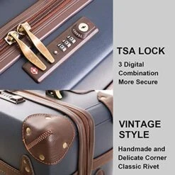 Vintage Luggage Carryon Suitcase Travel - HoJax Classic Trolley Luggage With Spinner Wheels, TSA Lock, Lightweight, 20 Inch, Navy Blue -Vera Bradley Shop 51fwPqz 4TS