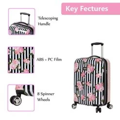 Betsey Johnson 4 Piece Designer Luggage - Expandable (ABS+PC) Hardside Lightweight Spinner Suitcases - Set Includes 15 Inch Underseat Bag, 20 Inch Carry On, 26 & 30 Inch Checked Bags (Stripe Roses) 16 Betsey Johnson 4 Piece Designer Luggage - Expandable (ABS+PC) Hardside Lightweight Spinner Suitcases - Set Includes 15 Inch Underseat Bag, 20 Inch Carry On, 26 & 30 Inch Checked Bags (Stripe Roses) -Vera Bradley Shop 51g6RgwfYnL