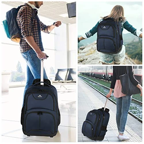 Backpack With Wheels, Travel-friendly Rolling Laptop Backpack For Men Women, MATEIN Freewheel Carry On Luggage Business Bag, Compact College School Student Computer Bag Fit 15.6 Inch Notebook,Blue 4 Backpack With Wheels, Travel-friendly Rolling Laptop Backpack For Men Women, MATEIN Freewheel Carry On Luggage Business Bag, Compact College School Student Computer Bag Fit 15.6 Inch Notebook,Blue - Image 2