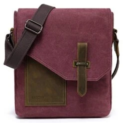 Small Messenger Bag For Women,VASCHY Vintage Canvas Leather Lightweight Crossbody Bag Burgundy