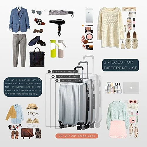 Coolife Luggage Suitcase PC+ABS With TSA Lock Spinner Carry On Hardshell Lightweight 20in 24in 28in (grey, M(24IN)) 4 Coolife Luggage Suitcase PC+ABS With TSA Lock Spinner Carry On Hardshell Lightweight 20in 24in 28in (grey, M(24IN)) - Image 2
