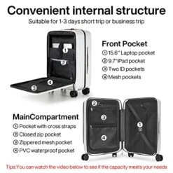 Hanke Upgrade Carry On Luggage With Front Laptop Pocket, 20'' PC Hard Case Suitcases With Spinner Wheels & TSA Lock,Rolling Luggage For Business Travel And Short Trip(Grayish White) -Vera Bradley Shop 51hcwr DbAL