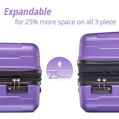 Merax Luggage Set Expandable 3 Piece Sets With TSA Lock, Lightweight Hardside Luggage With Spinner Wheels (Purple) 9 Merax Luggage Set Expandable 3 Piece Sets With TSA Lock, Lightweight Hardside Luggage With Spinner Wheels (Purple) - Image 7