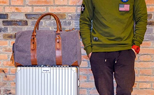 Oflamn Large Duffle Bag Canvas Leather Weekender Overnight Travel Carry On Tote Bag With Shoe Compartment And Toiletry Bag (Grey) 4 Oflamn Large Duffle Bag Canvas Leather Weekender Overnight Travel Carry On Tote Bag With Shoe Compartment And Toiletry Bag (Grey) - Image 2