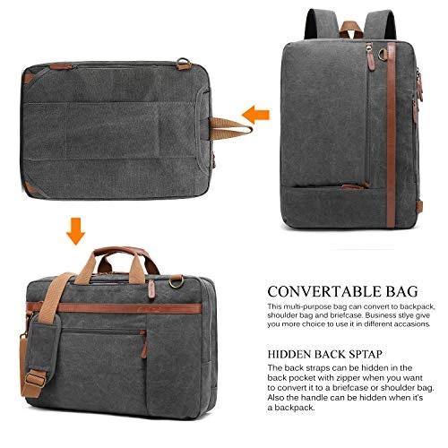 CoolBELL Convertible Backpack Shoulder Bag Messenger Bag Laptop Case Business Briefcase Leisure Handbag Multi-Functional Travel Rucksack Fits 17.3 Inch Laptop For Men/Women (Canvas Dark Grey) 4 CoolBELL Convertible Backpack Shoulder Bag Messenger Bag Laptop Case Business Briefcase Leisure Handbag Multi-Functional Travel Rucksack Fits 17.3 Inch Laptop For Men/Women (Canvas Dark Grey) - Image 2