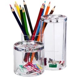 GROOVI BEAUTY Acrylic Triple Round Make Up Container (3 Connected Towers) - Compact Size, Great Storage Container For Cosmetics, Bathroom And Vanity Supplies - Qtips, Cotton Balls - 5.5"x5.9"x5.25" -Vera Bradley Shop 51jUlAYrzML