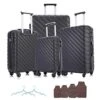 4 Piece Hardshell Luggage Sets,Travel Suitcase,Carry On Luggage With Spinner Wheels Free Cover&Hanger Inside (Black, 4 Pieces)