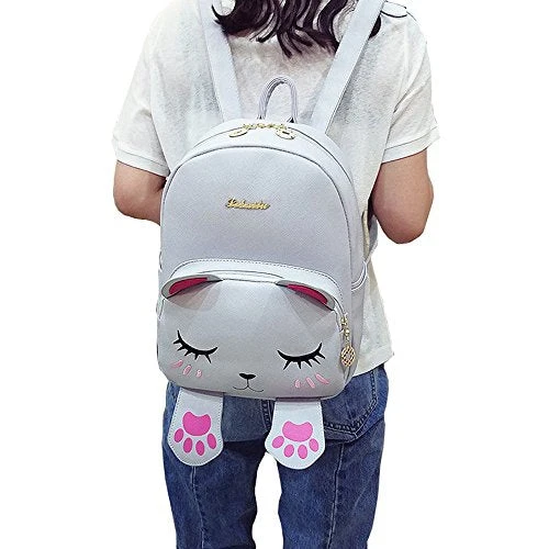 Mini Backpack For Girls Cute Cat Design Fashion Leather Bag Women Casual Fashion(Grey) 4 Mini Backpack For Girls Cute Cat Design Fashion Leather Bag Women Casual Fashion(Grey) - Image 2