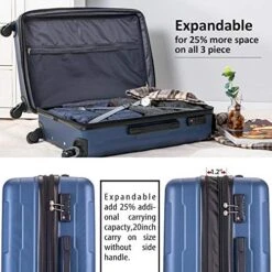 SSLine 3-Piece Hard-Shell Luggage Set With Spinner Wheels And TSA Lock Modern Elegant Expandable Travel Suitcase Lightweight Hardside Carry On Suitcase Set With 20" 24" 28" (A Type-Dark Blue) 14 SSLine 3-Piece Hard-Shell Luggage Set With Spinner Wheels And TSA Lock Modern Elegant Expandable Travel Suitcase Lightweight Hardside Carry On Suitcase Set With 20" 24" 28" (A Type-Dark Blue) -Vera Bradley Shop 51kyx xn1HL