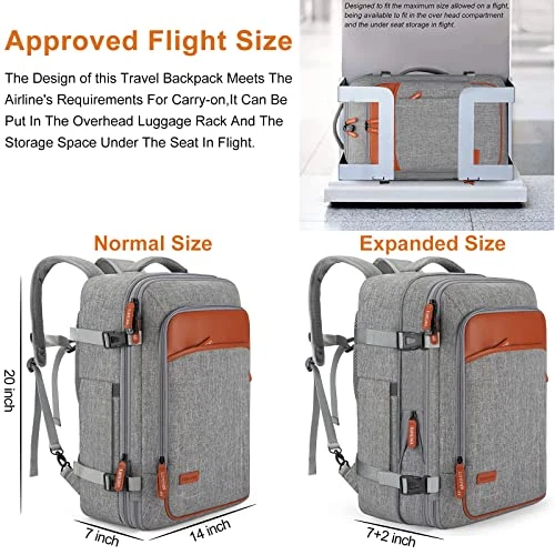 Carry On Backpack, Extra Large 40L Flight Approved Travel Backpack For Men & Women,Expandable Large Suitcase Backpacks With 4 Packing Cubes,Water Resistant Luggage Daypack Business Weekender Bag,Grey 9 Carry On Backpack, Extra Large 40L Flight Approved Travel Backpack For Men & Women,Expandable Large Suitcase Backpacks With 4 Packing Cubes,Water Resistant Luggage Daypack Business Weekender Bag,Grey - Image 7