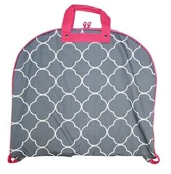 Ever Moda Hanging Garment Bag, Pink Grey Quatrefoil Moroccan (40-inch)