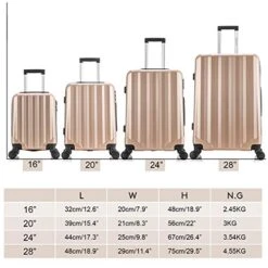 4 Pieces Travel Luggage Sets, Hardside Lightweight ABS Luggage Suitcase, 360° Spinner Wheels Travel Set Bag, Durable Trolley Suitcase 16" 20" 24" 28", 4 Pcs (Color Champagne Gold) 13 4 Pieces Travel Luggage Sets, Hardside Lightweight ABS Luggage Suitcase, 360° Spinner Wheels Travel Set Bag, Durable Trolley Suitcase 16" 20" 24" 28", 4 Pcs (Color Champagne Gold) -Vera Bradley Shop 51l9Q0MT aL