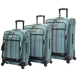 Steve Madden Designer Luggage Collection - 3 Piece Softside Expandable Lightweight Spinner Suitcase Set - Travel Set Includes 20 Inch Carry On, 24 Inch & 28-Inch Checked Suitcases (Print/Teal)