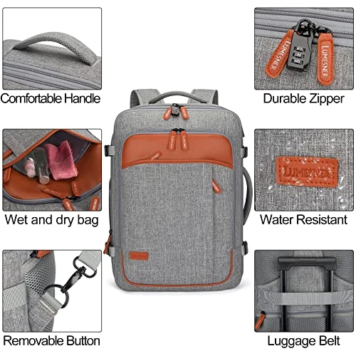 Carry On Backpack, Extra Large 40L Flight Approved Travel Backpack For Men & Women,Expandable Large Suitcase Backpacks With 4 Packing Cubes,Water Resistant Luggage Daypack Business Weekender Bag,Grey 5 Carry On Backpack, Extra Large 40L Flight Approved Travel Backpack For Men & Women,Expandable Large Suitcase Backpacks With 4 Packing Cubes,Water Resistant Luggage Daypack Business Weekender Bag,Grey - Image 3