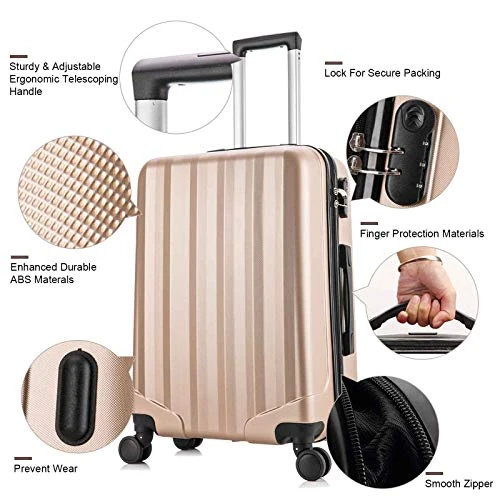 4 Pieces Travel Luggage Sets, Hardside Lightweight ABS Luggage Suitcase, 360° Spinner Wheels Travel Set Bag, Durable Trolley Suitcase 16" 20" 24" 28", 4 Pcs (Color Champagne Gold) 10 4 Pieces Travel Luggage Sets, Hardside Lightweight ABS Luggage Suitcase, 360° Spinner Wheels Travel Set Bag, Durable Trolley Suitcase 16" 20" 24" 28", 4 Pcs (Color Champagne Gold) - Image 8