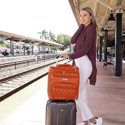 16.5" Underseat Women Luggage Carry On Suitcase - Small Rolling Tote Bag With Wheels (Orange) 12 16.5" Underseat Women Luggage Carry On Suitcase - Small Rolling Tote Bag With Wheels (Orange) - Image 10