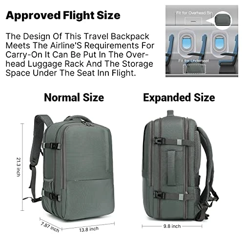Molnia Travel Backpack For Men, 47L Carry On Backpack, 17.3inch Laptop Backpack Flight Approved, With 3 Packing Cubes & 1 Shoe Bag, Expandable Business Suitcase, Weekender Duffel Bag, Grey-green 8 Molnia Travel Backpack For Men, 47L Carry On Backpack, 17.3inch Laptop Backpack Flight Approved, With 3 Packing Cubes & 1 Shoe Bag, Expandable Business Suitcase, Weekender Duffel Bag, Grey-green - Image 6