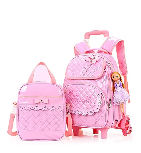 Meetbelify Rolling Backpacks For Girls School Bags Trolley Handbag With Lunch Bag Style B-Pink 4 Meetbelify Rolling Backpacks For Girls School Bags Trolley Handbag With Lunch Bag Style B-Pink - Image 2