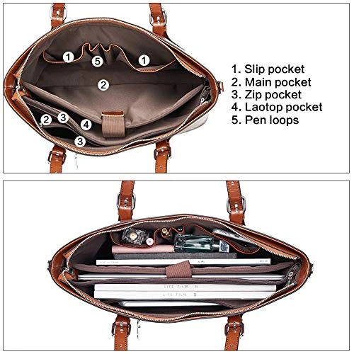 BOSTANTEN Women Leather Laptop Shoulder Handbag Vintage Briefcase 15.6" Computer Work Tote Bag 7 BOSTANTEN Women Leather Laptop Shoulder Handbag Vintage Briefcase 15.6" Computer Work Tote Bag - Image 5