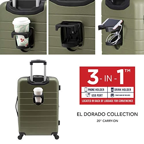 Wrangler Smart Luggage Set With Cup Holder And USB Port, Olive Green, 20-Inch Carry-On 9 Wrangler Smart Luggage Set With Cup Holder And USB Port, Olive Green, 20-Inch Carry-On - Image 7