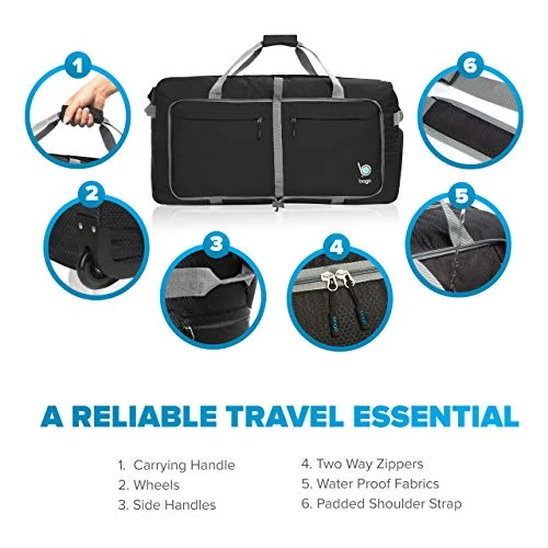Wheeled Duffle Bag Luggage - 100L Large Rolling Duffel Bag 30 Inch Folding Duffle Bag For Travel - Packable Duffle Bag With Rollers (Black) 5 Wheeled Duffle Bag Luggage - 100L Large Rolling Duffel Bag 30 Inch Folding Duffle Bag For Travel - Packable Duffle Bag With Rollers (Black) - Image 3
