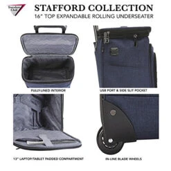 Travelers Club Luggage 16" Top Expandable Rolling Underseater W/USB Port, Blue Suitcase, Carry-On, Navy -Vera Bradley Shop 51rs970sFeL